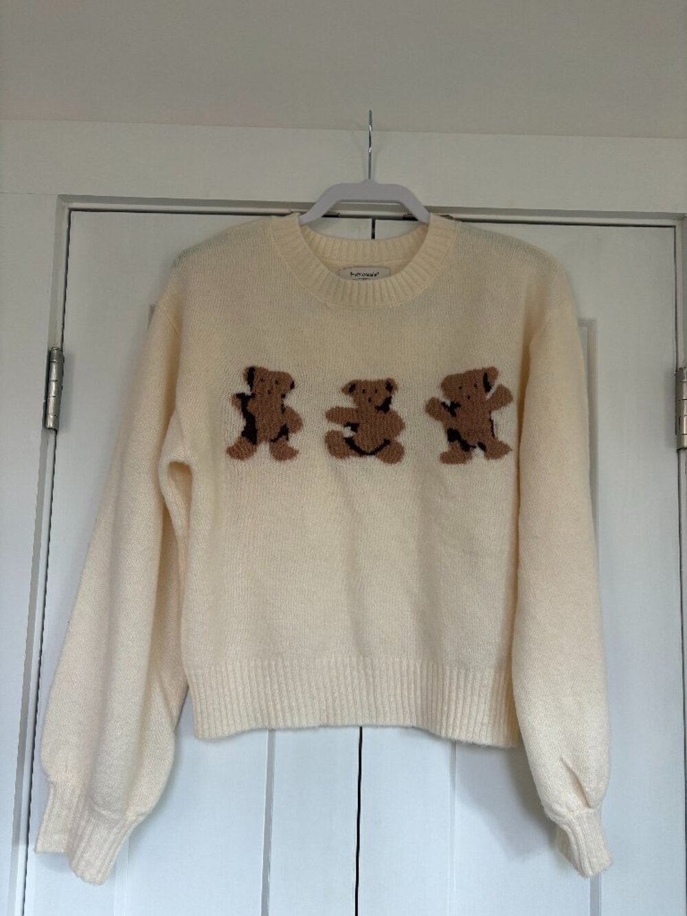 White Crewneck Sweater with Teddy Bears